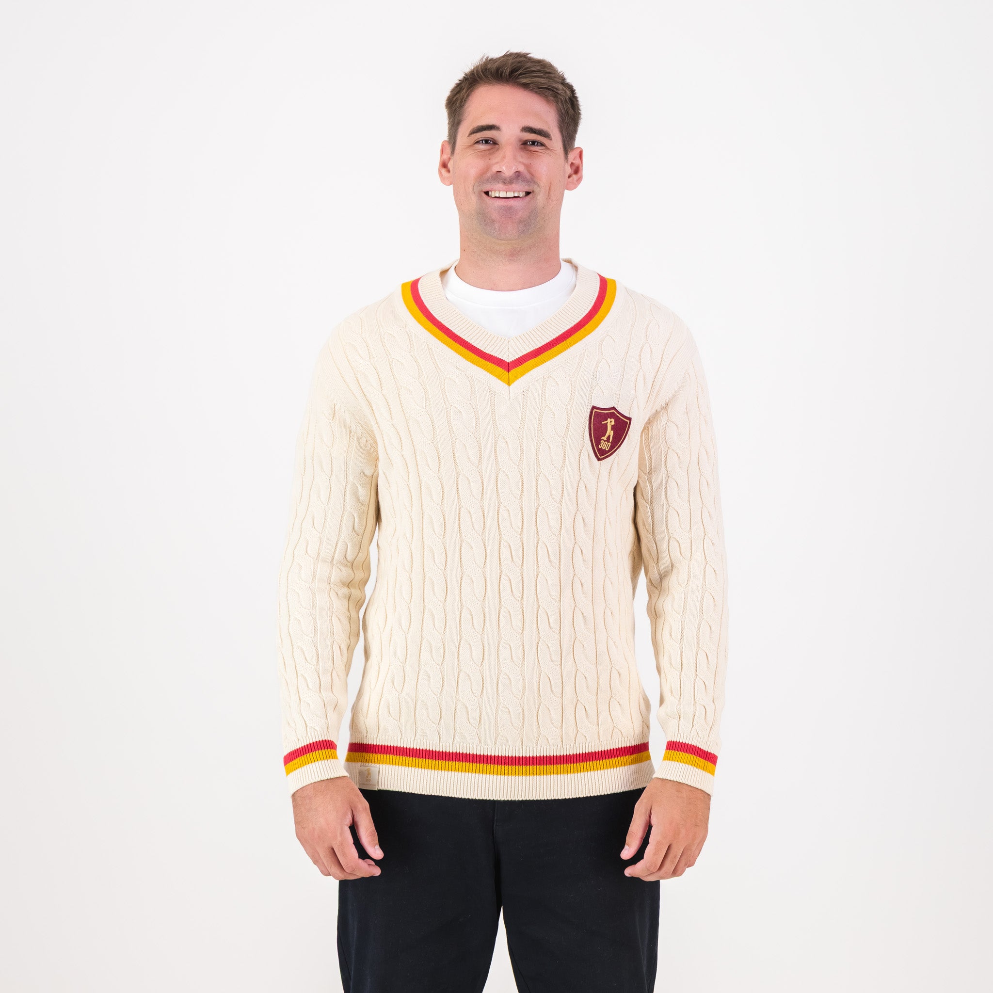 AB de Villiers 360 Small Logo V-neck Knitwear Cable Ivory