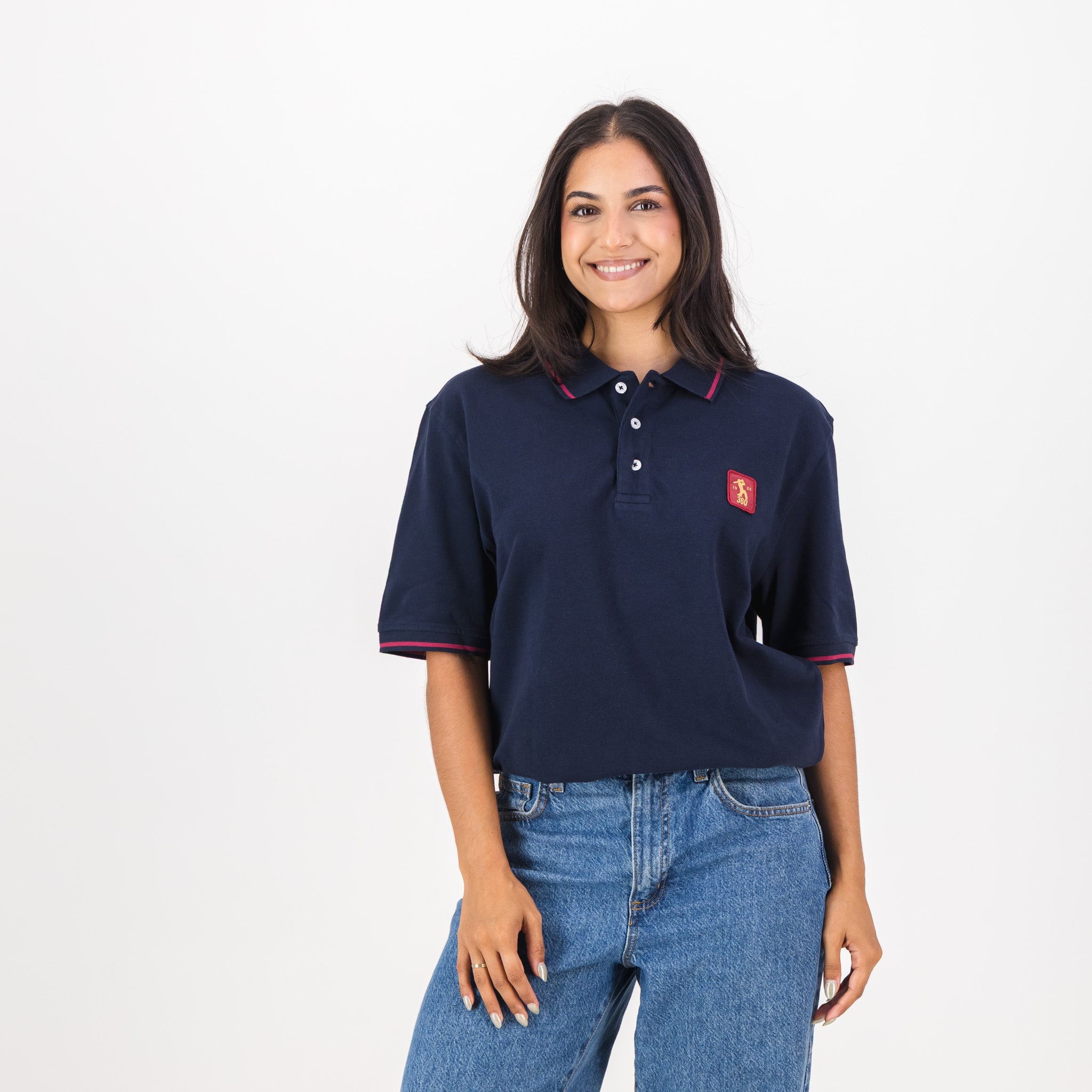 AB de Villiers 360 Small Logo Short Sleeve Polo Tipping Navy