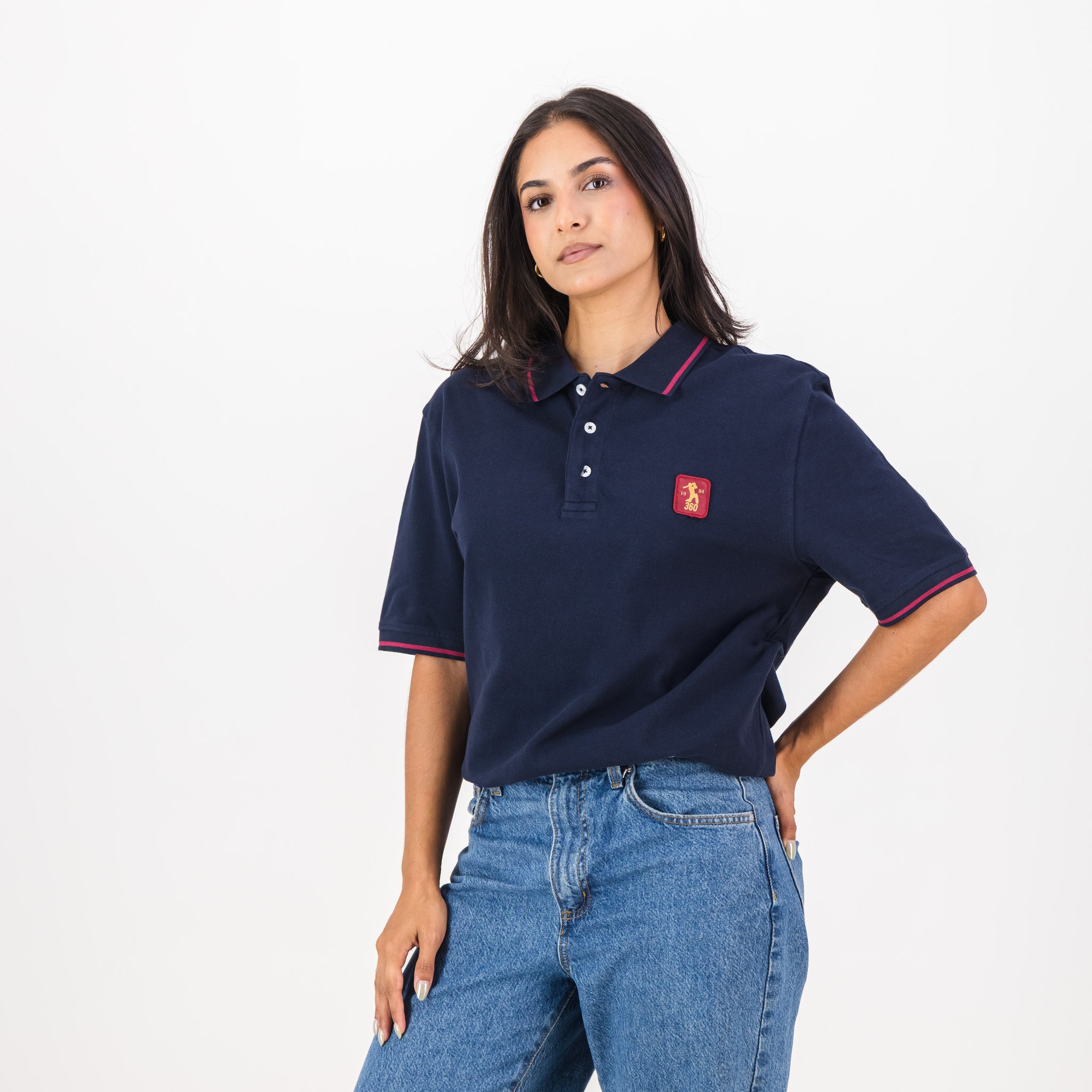 AB de Villiers 360 Small Logo Short Sleeve Polo Tipping Navy